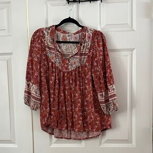 Elegant Floral Blouse in Rich Red